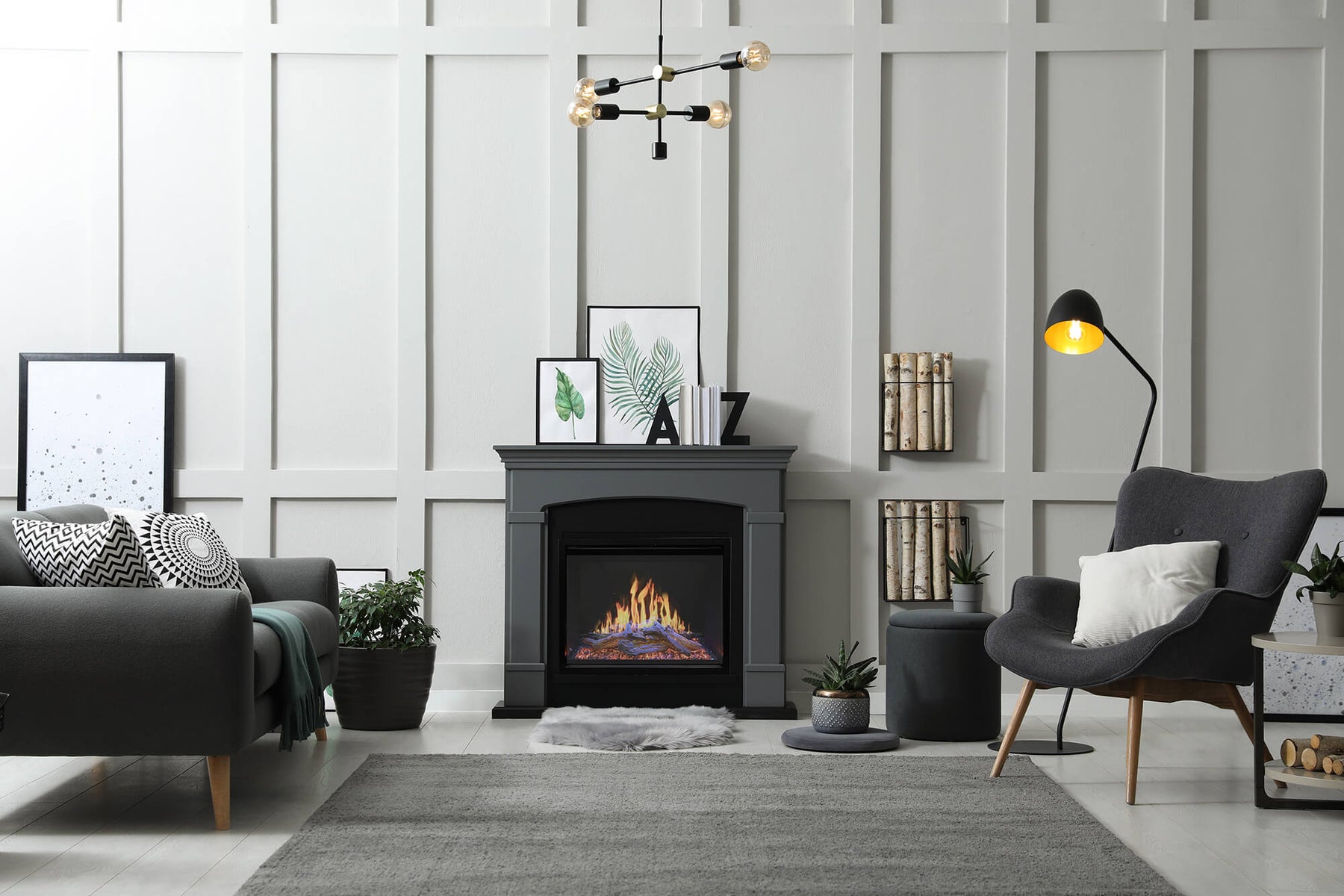 Modern living room with Modern Flames Orion Traditional built-in electric fireplace