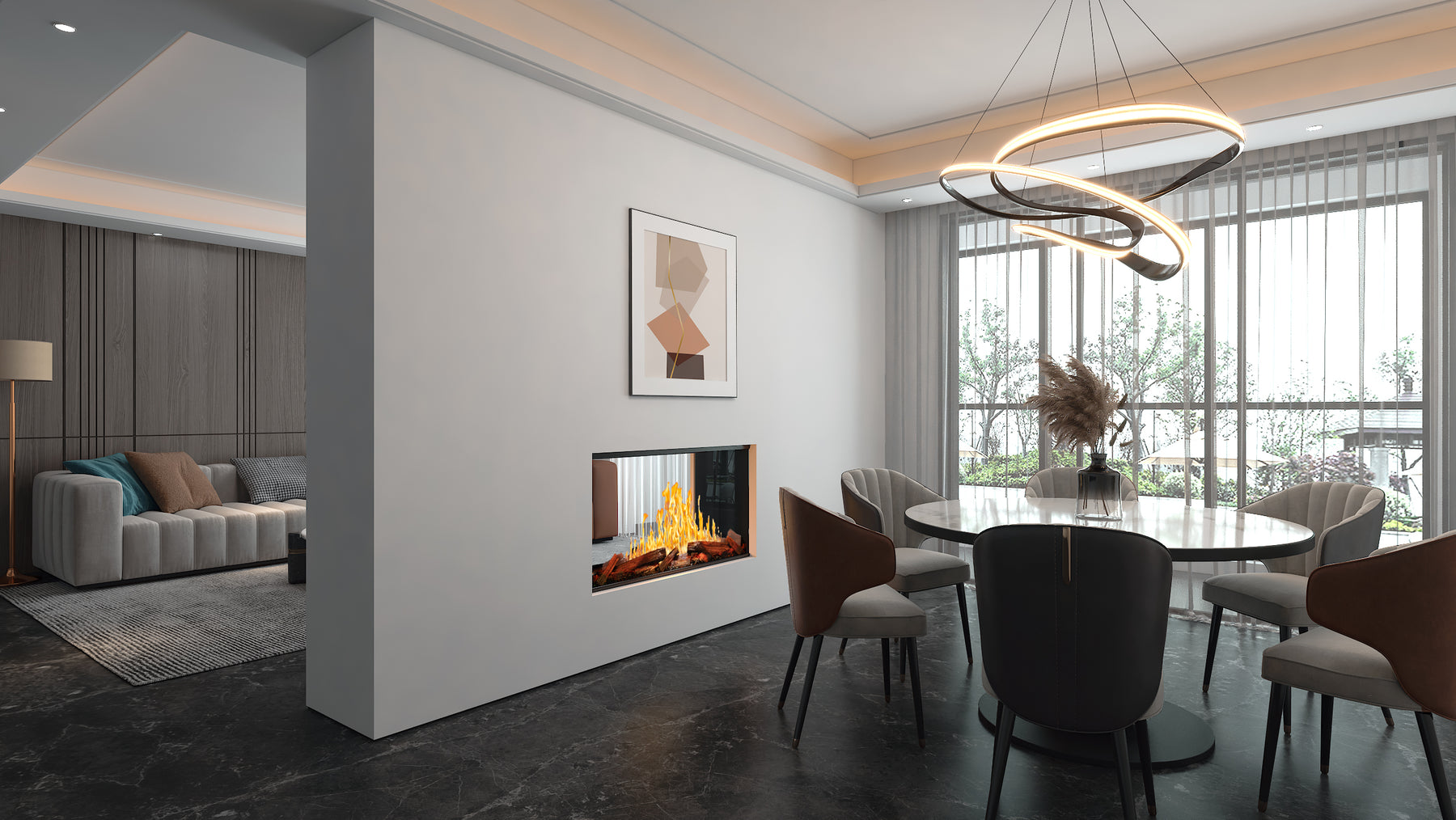 Dining and living room divider Modern Flames Nova Clear electric fireplace