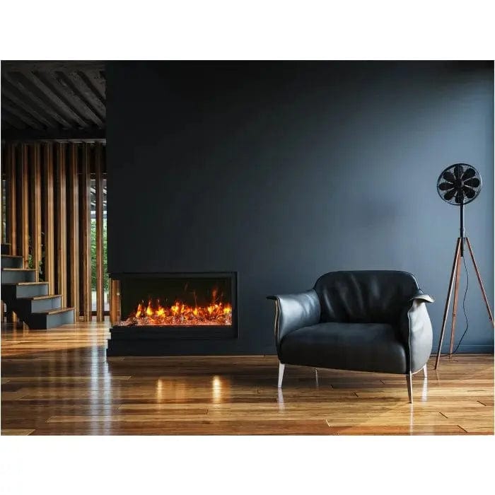 Amantii TRU-VIEW Slim 3-sided electric fireplace installed in a modern living room