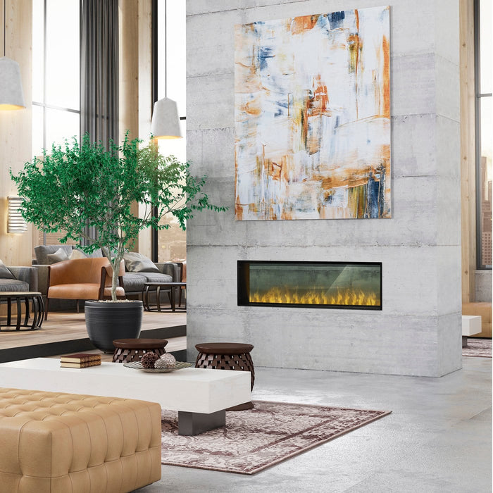 Dimplex Opti-Myst water vapor fireplace built into a modern living room wall
