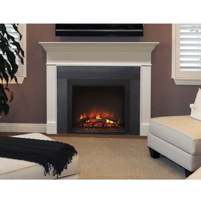 Electric fireplace insert installed in a traditional mantel surround