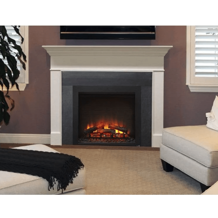 Electric fireplace insert installed in a traditional mantel surround