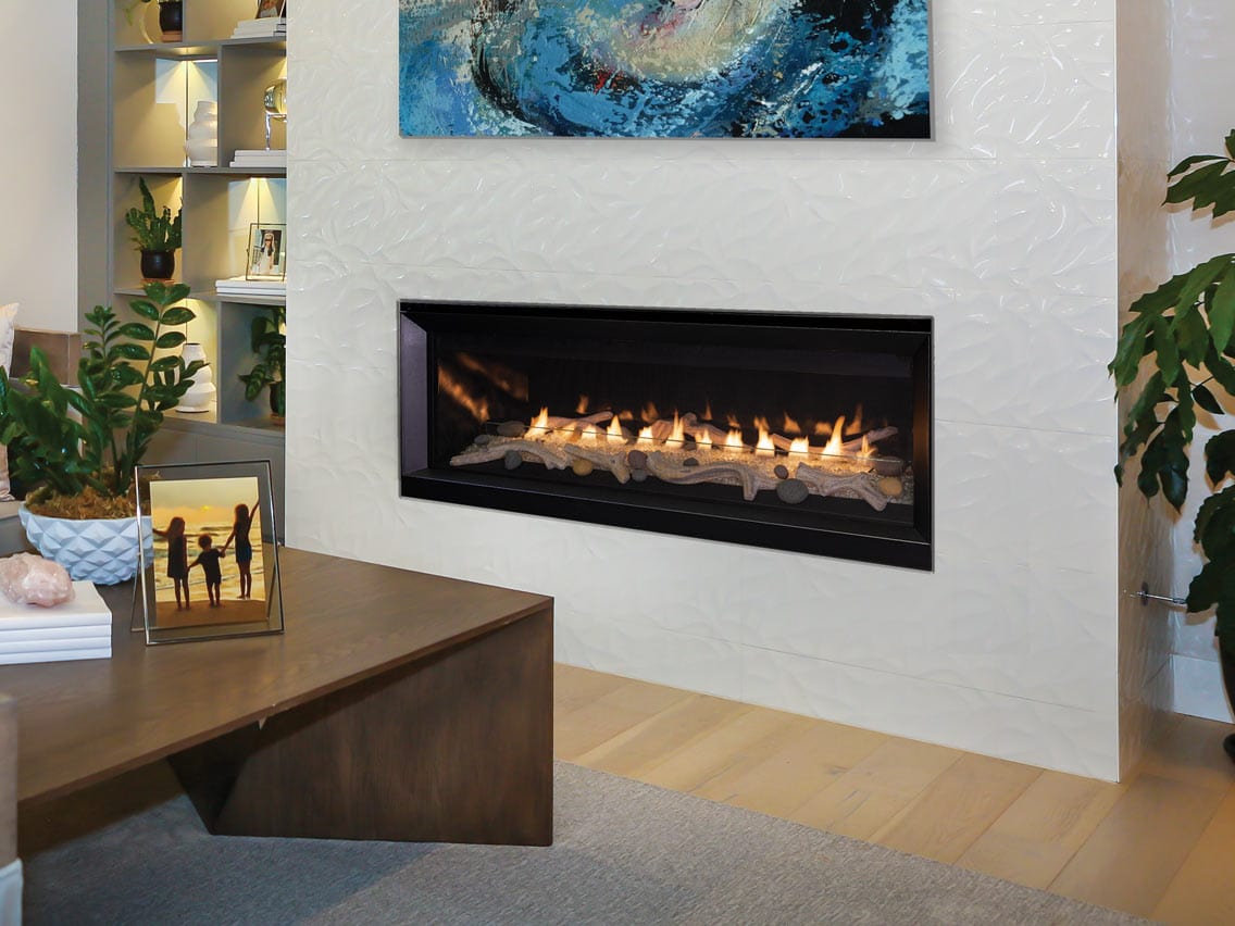 Superior VRL3000 vent-free linear gas fireplace installed in a living room wall