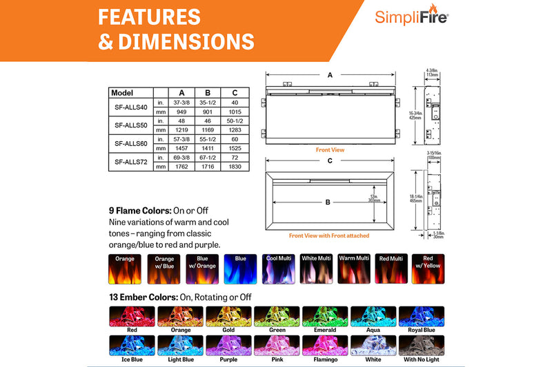 Simplifire Crestline Wall Mount Mantel Kit for Allusion Slim Fireplace (WMK-WH-ALLS50/60)
