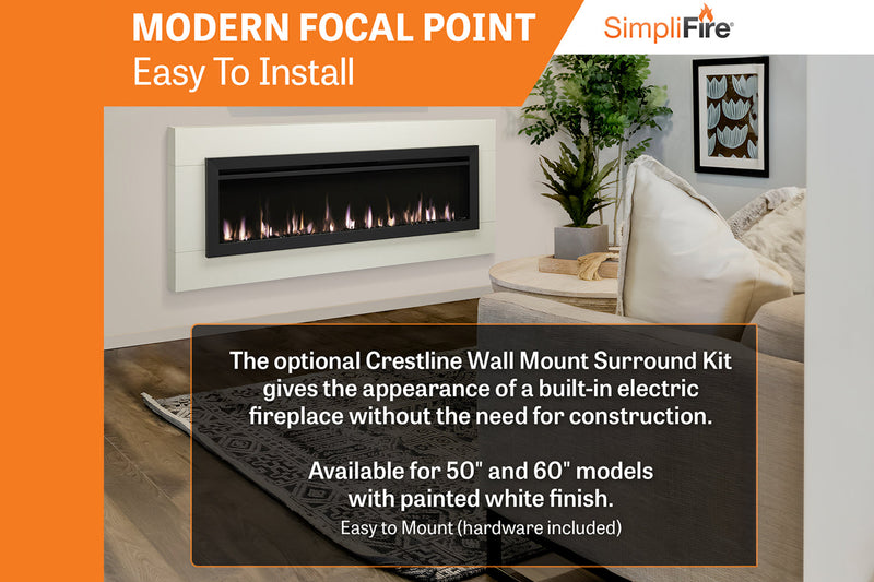 Simplifire Crestline Wall Mount Mantel Kit for Allusion Slim Fireplace (WMK-WH-ALLS50/60)