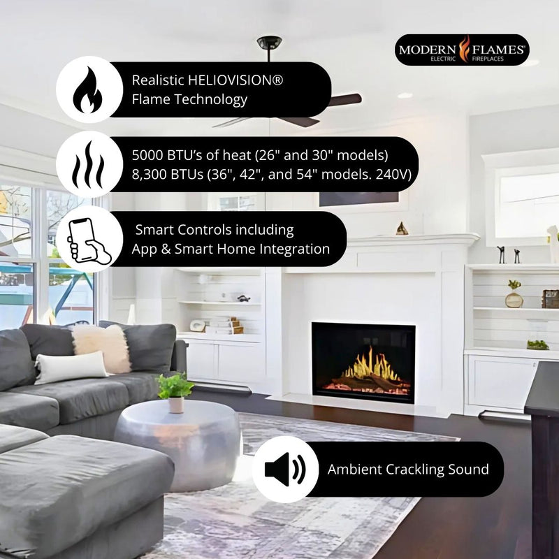 Modern Flames Orion Traditional Built-In Smart Virtual Electric Fireplace with Real Flame Effect