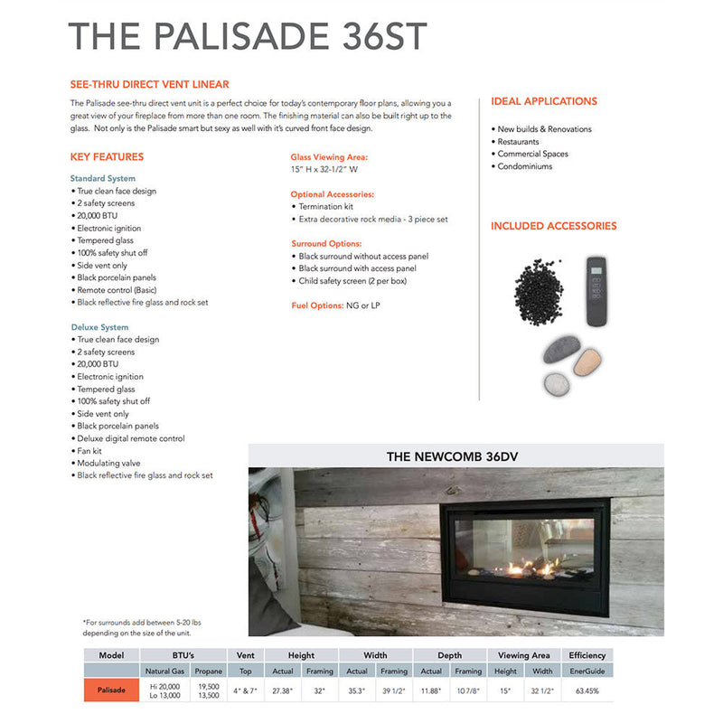 Sierra Flame Palisade 36" Direct Vent See-Through Linear Gas Fireplace