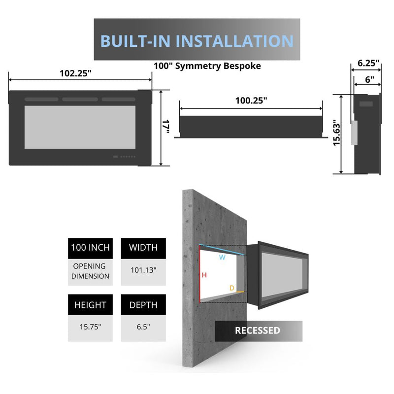 Amantii Symmetry Bespoke 34" - 100" Indoor/Outsdoor Built-In Smart Electric Fireplace