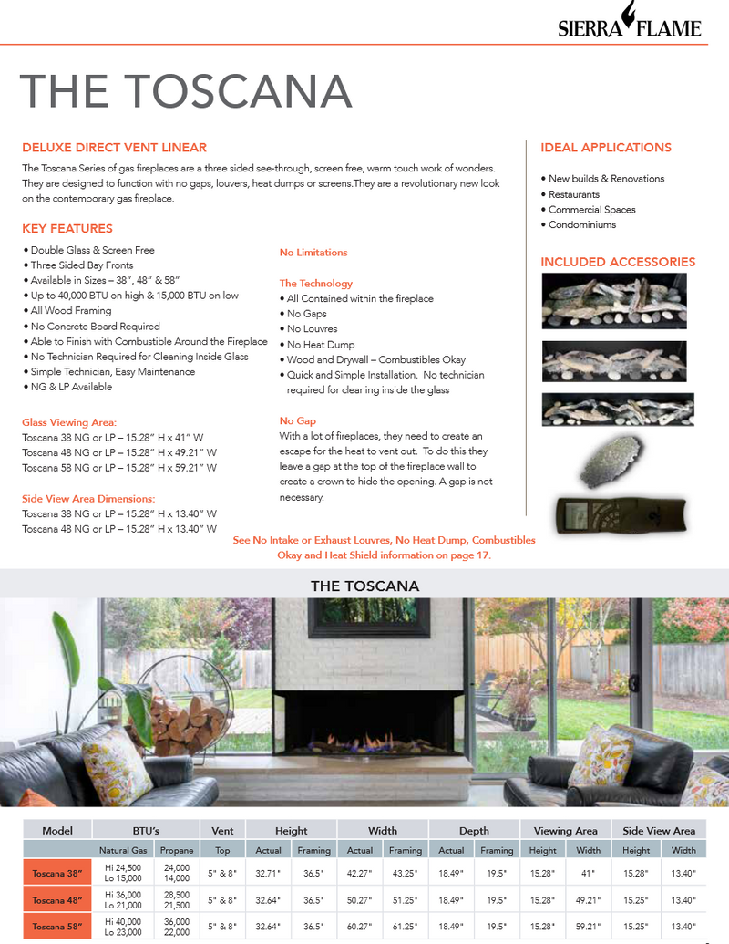 Sierra Flame Toscana 3 Sided Peninsula Gas Fireplace | 38", 48", 58"