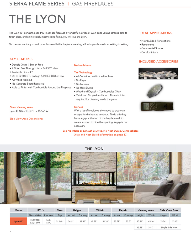 Sierra Flame Lyon 48" 4 Sided See-Through Natural Gas Fireplace