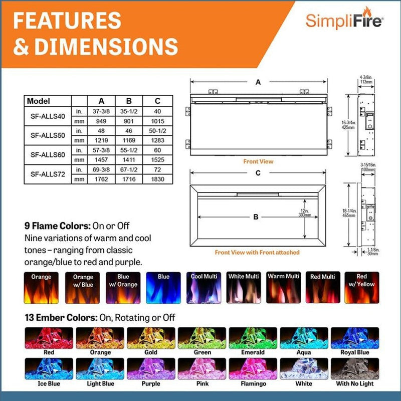 Simplifire Allusion Slim Fully Recessed/Wall-Mounted Electric Fireplace