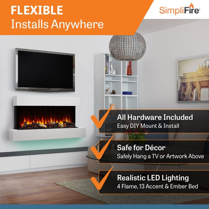 Simplifire Format 36" Wall-Mounted Electric Fireplace with Mantel Options