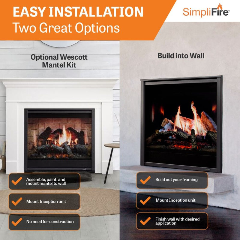 Simplifire Inception 36" Traditional Built-In Electric Fireplace with Digital Spark Technology